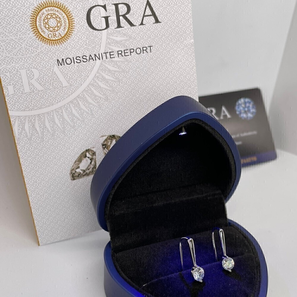 Moissanite Earrings GRA Certified Drop Earrings 18K 925 Silver Round Cut - Picture 6 of 12